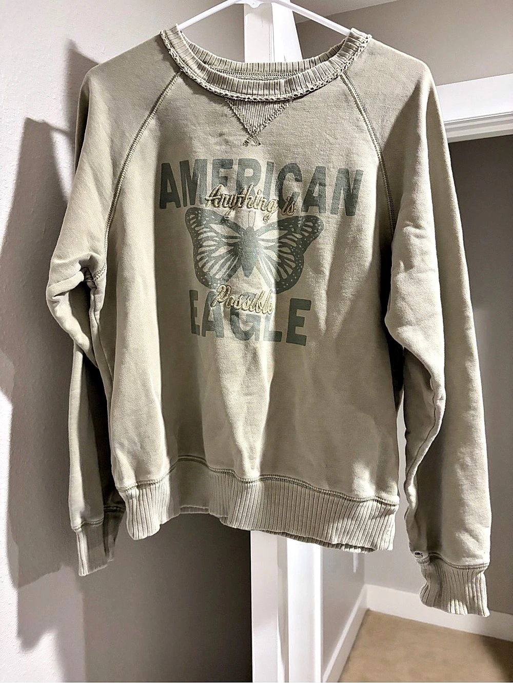American Eagle Butterfly Graphic Sweatshirt Green/Gray
